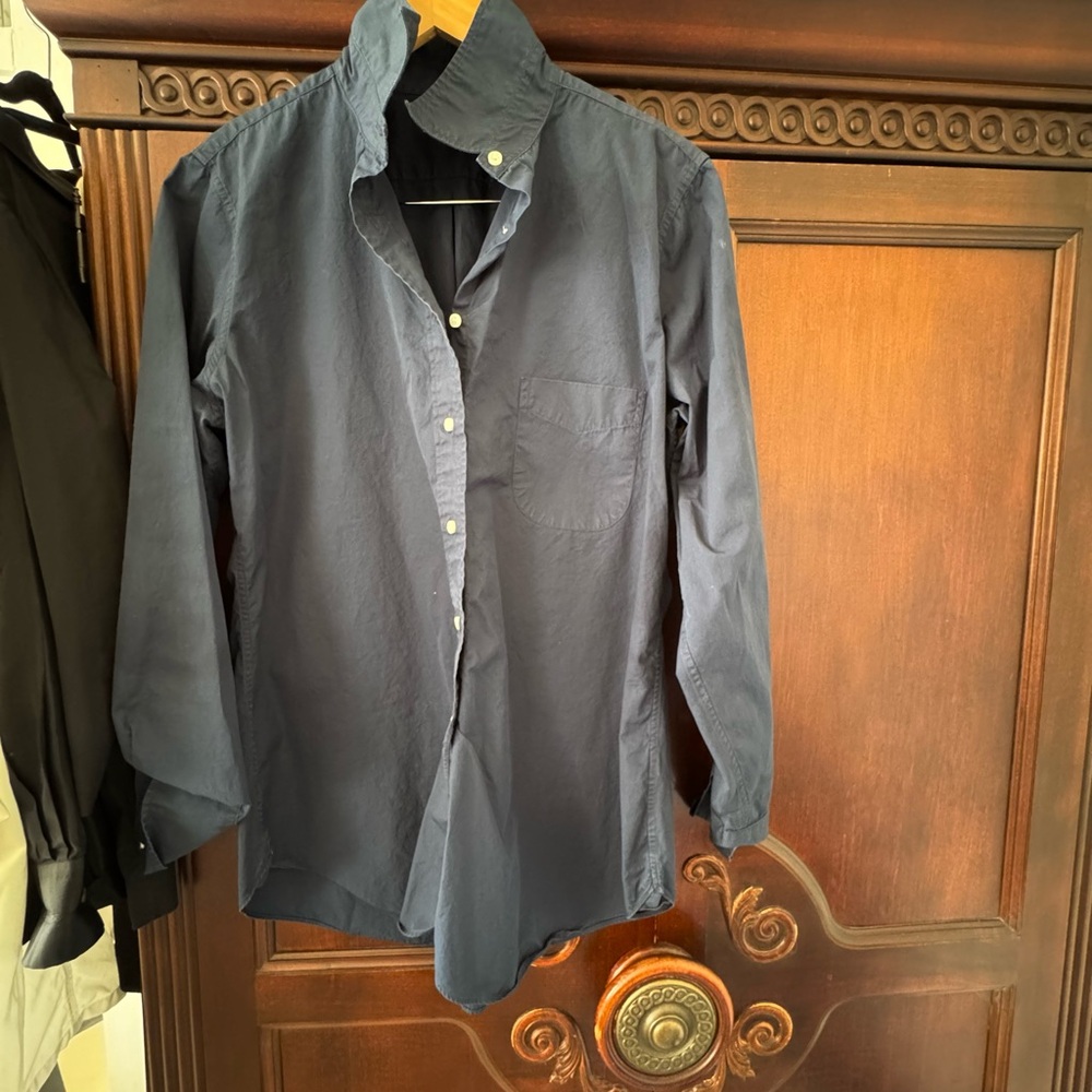Ann Mashburn Boyfriend shirt in Navy poplin- size XL